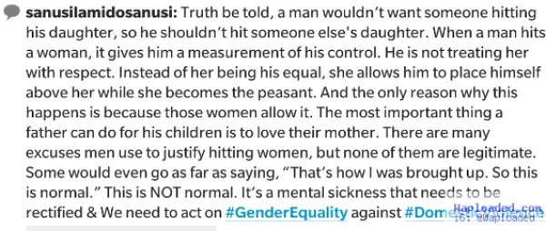 Emir of Kano lends his voice to Domestic Violence. "Truth be told, a man wouldn